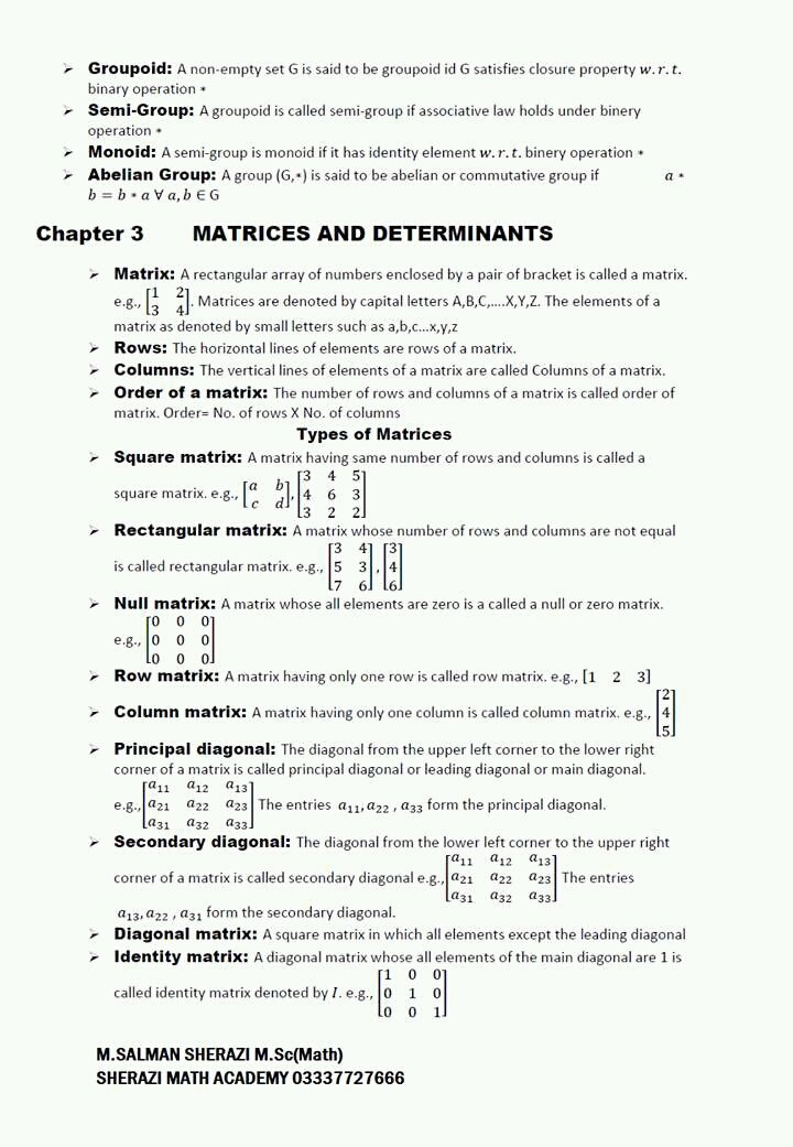 First Year Math important Definitions