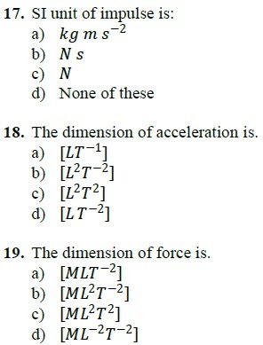 MCQs of Physics 1st year Chapter 3