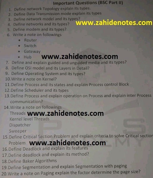 BSc part 2 computer science guess paper 2025