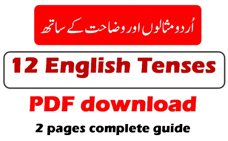 12 English tenses pdf in Urdu sheet download