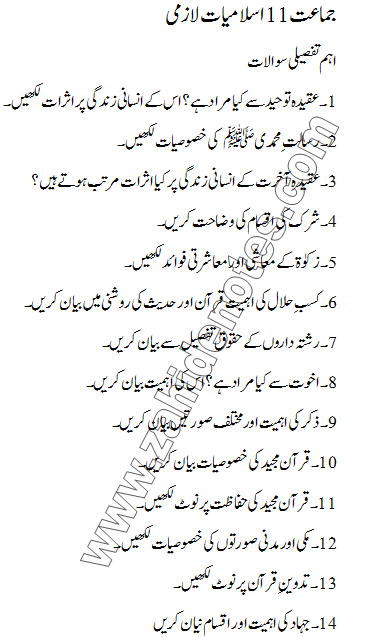 1st year islamiat important long questions 2023