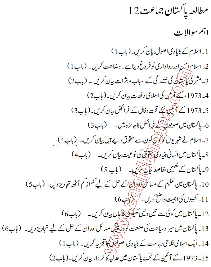 2nd year Pak Study important questions guess paper 2026