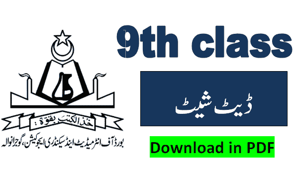 9th class date sheet 2025 gujranwala board pdf