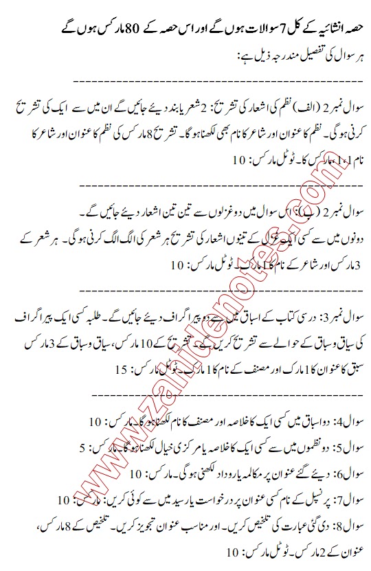 1st year Urdu new paper pattern 2026