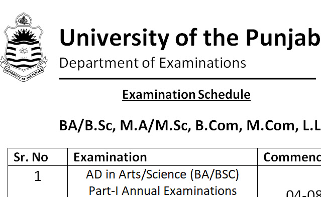 PU exams schedule and date sheet 2025