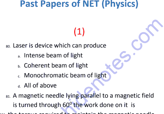 NET Physics Solved MCQs from Past papers Notes PDF Download